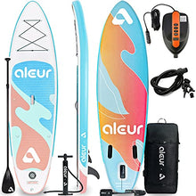 Load image into Gallery viewer, Aleur Explorer Inflatable Stand Up Paddle Board W Premium SUP Accessories Electric pump & Backpack, Non-Slip Deck, Leash, Paddle and Hand Pump | Elegant, Fun, Portable,Versatile (Pastel+Electric pump)
