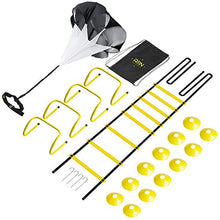 Load image into Gallery viewer, A11N Speed & Agility Training Set- Includes 1 Resistance Parachute, 1 Agility Ladder, 4 Adjustable Hurdles, 12 Disc Cones | Exercise Equipment for All Sports