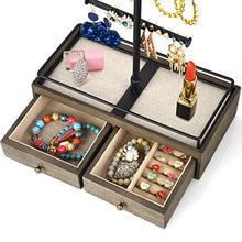 Load image into Gallery viewer, Keebofly Jewelry Organizer Metal & Wood Basic Storage Box - 3 Tier Jewelry Stand for Necklaces Bracelet Earrings Ring Weathered Grey
