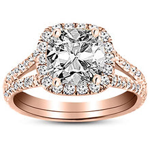 Load image into Gallery viewer, 1.5 Ctw 14K Rose Gold Single Classic Halo GIA Certified Cushion Cut Diamond Engagement Ring (1 Ct Center I-J Color SI1-SI2 Clarity)