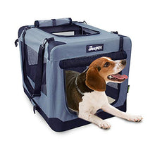 Load image into Gallery viewer, JESPET Soft Dog Crates Kennel for Pets, 3 Door Soft Sided Folding Travel Pet Carrier with Straps and Fleece Mat for Dogs, Cats, Rabbits, Grey Blue & Beige (26" L x 20" W x 20" H, Grey)