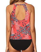 Load image into Gallery viewer, Yonique High Neck Tankini Swimsuits for Women Halter Bathing Suits Two Piece Swimwear Red Floral Print L