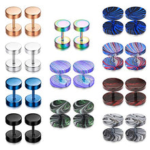 Load image into Gallery viewer, YADOCA 11 Pairs Stainless Steel Mens Womens Stud Earrings Set Ear Piercing Plugs Tunnel Fake Ear Gauge Barbell Screw Stud Flat Back 16G 18G