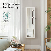 Load image into Gallery viewer, SONGMICS 6 LEDs Mirror Jewelry Cabinet, 47.2"H Lockable Wall/Door Mounted Jewelry Armoire Organizer with Mirror, 2 Drawers, White UJJC93W
