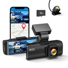 Load image into Gallery viewer, REDTIGER Dash Cam Front Rear Camera 4K/2.5K Full HD Car Dashboard Recorder with 3.16” IPS Screen, Wi-Fi GPS Night Vision Loop Recording 170° Wide Angle WDR, Free 32GB Card