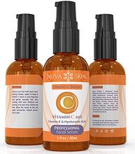 Load image into Gallery viewer, Nuva Skin Vitamin C Serum for Face and Eyes w/Hyaluronic Acid & Liquid Vitamin E - Natural Anti Aging, Anti Wrinkle Facial Treatment – Antioxidant Moisturizer for Acne, Scars & Even Skin Tone