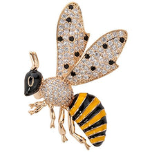 Load image into Gallery viewer, Szxc Women's Bumble Bee Pin Brooch + Pendant 2 in 1 - 1 2/5 Inch - Crystal Cubic-Zirconia Enamel Bee Collection Accessories (Gold)