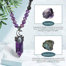 Load image into Gallery viewer, Top Plaza Natural Stone Healing Crystal Amethyst Hexagonal Pointed Gemstone Pendant Necklace Crescent Moon Jewelry Adjustable Lava Rock Beads Necklaces for Women Men