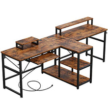 Load image into Gallery viewer, IRONCK Office Computer Desk 94.5", 2 Person Gaming Desk with Power Outlet/CPU Storage Shelves/Keyboard Tray, Long Double Studying Writing Table, Easy Assemble, Industrial Brown