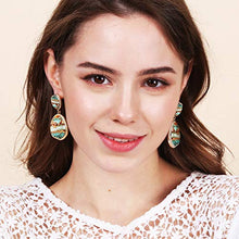 Load image into Gallery viewer, BONALUNA Bohemian Wood And Marble Effect Oval Shaped Drop Statement Earrings