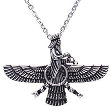 Load image into Gallery viewer, Asoodehdelan Large Silver Pt Stainless Steel Farvahar Necklace Iranian Faravahar Persian Farohar Chain Iran Pahlavi Gift (24" Chain)
