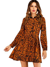 Load image into Gallery viewer, Floerns Women's Printed Long Sleeve Button A-Line Short Dress Orange XL