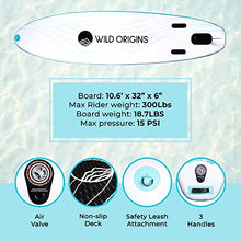 Load image into Gallery viewer, Wild Origins Stand Up Inflatable Paddle Board with SUP Accessories & Backpack, Non-Slip Deck, Waterproof Bag & Phone Case, Carry Straps, Adjustable Paddle, Hand Pump, Leash, Kayak Seat & Repair Kit