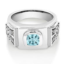 Load image into Gallery viewer, Gem Stone King Men's 925 Sterling Silver Sky Blue Topaz and White Topaz Ring (2.78 Ct Cushion) (Size 8)