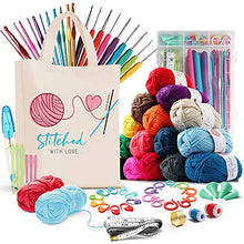 Load image into Gallery viewer, 73 Piece Crochet Kit with Crochet Hooks Yarn Set - Premium Bundle Includes Yarn Balls, Needles, Accessories Kit, Canvas Tote Bag and Lot More - Starter Pack for Kids Adults – Beginner, Professionals.