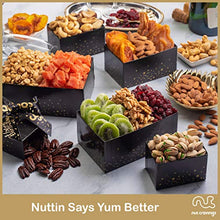 Load image into Gallery viewer, Happy Birthday Tower Gift Basket, Gourmet Nuts & Dried Fruits + Black Ribbon (12 Assortments) Arrangement Platter, Care Package Variety, Healthy Food Tray, Kosher Snack Box for Women Men Adults