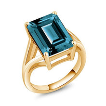 Load image into Gallery viewer, Gem Stone King London Blue Topaz 18K Yellow Gold Plated Silver Women Solitaire Ring (7.10 Cttw, Emerald Cut 14X10MM) (Size 5)