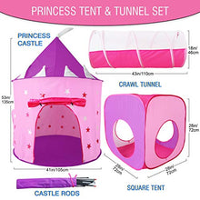 Load image into Gallery viewer, Gift for Girls, Princess Tent with Tunnel, Kids Castle Playhouse & Princess Dress up Pop Up Play Tent Set, Toddlers Toy Birthday Gift Present for Age 3 4 5 6 7 Years, Glow in The Dark Stars, Indoor