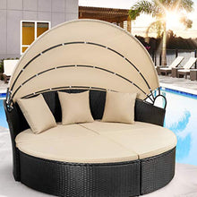 Load image into Gallery viewer, Homall Patio Furniture Outdoor Daybed with Retractable Canopy Wicker Furniture Sectional Seating with Washable Cushions for Patio Backyard Porch Pool Round Daybed Separated Seating (Beige)