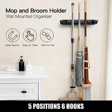 Load image into Gallery viewer, 2 Pack Imillet Mop and Broom Holder, Wall Mounted Organizer Mop and Broom Storage Tool Rack with 5 Ball Slots and 6 Hooks (Black)
