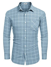 Load image into Gallery viewer, Tinkwell Men's Casual Dress Shirt Button Down Shirts Long Sleeve Plaid Work Shirt Blue S