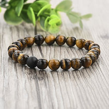 Load image into Gallery viewer, Long Way 2 pcs Black Matte Agate & Tiger Eye Gem Beads 8mm Double Matching Distance Bracelets 7.5" Z & 7.9"