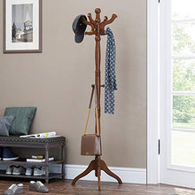 Load image into Gallery viewer, VASAGLE Coat Rack Free Standing with 11 Hooks, Wooden Hall Tree Coat Hat Tree Coat Holder with Solid Rubberwood Base for Coat, Hat, Clothes, Scarves, Handbags, Umbrella, Dark Walnut URCR05WN