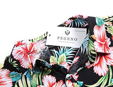 Load image into Gallery viewer, PEGENO Men's Flower Casual Button Down Short Sleeve Hawaiian Shirt White Leaves-Grey-S