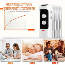 Load image into Gallery viewer, GOFLAME 1500W Oil Filled Radiator Heater, Electric Space Heater with 3 Heating Modes, Adjustable Thermostat, Tip-Over & Overheat Protection, Powerful Oil Heater for Home and Office (White)