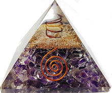 Load image into Gallery viewer, Amethyst Crystal Orgone Reiki Pyramid Kit / Includes 4 Crystal Quartz Energy Points / EMF Protection Meditation Yoga Energy Generator