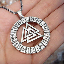 Load image into Gallery viewer, Valknut Pendant Necklace Sterling Silver Triangle Odin Knot in Runic Circle Mens Viking Norse Celtic Jewelry for Men Women Nordic Rune Amulet Talisman Handmade
