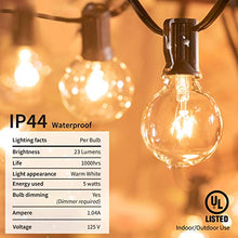 Load image into Gallery viewer, Brightown Outdoor String Lights-2 Pack 25Ft G40 Globe Patio Lights with 26 Edison Glass Bulbs(1 Spare), Waterproof Connectable Hanging Light for Backyard Porch Balcony Decor, E12 Socket Base, Black
