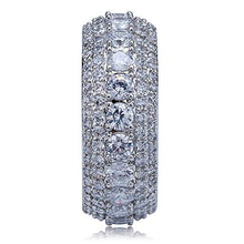 Load image into Gallery viewer, TOPGRILLZ 5 Row 10mm Gold Plated Bling Iced Out CZ Royal Simulated Diamond Eternity Wedding Engagement Band Ring for Men Hip Hop (White Gold, 10)
