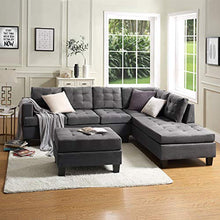 Load image into Gallery viewer, Sectional Sofa with Chaise Lounge and Ottoman 3-Seat Sofas Couch Set for Living Room (Gray)