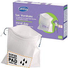 Load image into Gallery viewer, The Original CareBag Vomit Bag with Super Absorbent Pad, Box of 20 Bags β Absorbent Emesis Bag for Emergency β Medical Grade, Disposable Nausea Bag for Travel β Barf Bags for The Car, Uber, & Lyft