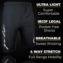 Load image into Gallery viewer, Gold BJJ Jiu Jitsu Shorts - IBJJF Approved No Gi Fight Short - for Grappling, MMA, Wrestling, Muay Thai & Boxing (X-Small) Black