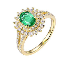 Load image into Gallery viewer, Beyond jewelry Genuine Emerald Diamond Ring 14K Yellow Gold Statement Rings for Women