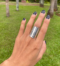 Load image into Gallery viewer, Hammered Shiny Handmade Sterling Silver Large Long Boho Statement Ring, Wide Band Wrap Adjustable to Sizes 6-12,Also as Thumb Ring, Gift for Her