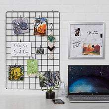 Load image into Gallery viewer, Fourberry Wire Wall Grid Panel - Large - 2 Pack (25.6 x 17.7 in) Black - Includes 20 Black Metal Clips, 5 S Hooks, 6 Wall Hooks - Modern Bulletin Board - Office Organizer Photo Display - Vision Board