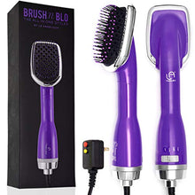 Load image into Gallery viewer, Le Angelique Brush N Blo - One Step Hair Straightening Blow Dryer Brush for Easy & Quick Curly Hair Styling | 1000W Hot/Cold Air Straightener | No-Frizz Tourmaline Tech Detangles & Boost Shine -Purple