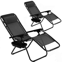 Load image into Gallery viewer, BMS Zero Patio Set of 2 Folding Outdoor Anti Gravity Lounge Reclining Camping Deck Chair with Pillow and Cup Holder (Black)