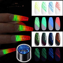 Load image into Gallery viewer, Luminous Spider Nail Gel Set, Spider UV Gel Nail Polish, 8 Colors Nail Art Wire Drawing Gel, DIY Line Painting Design Lacquer Silver Gold Nail Decorations 7ml (UR-01)