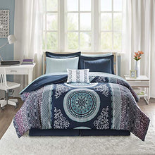 Load image into Gallery viewer, Intelligent Design Loretta Ultra Soft Brushed Microfiber Bohemian Boho Medallion Comforter and Sheet Set Bag Bedding, Queen, Navy 9 Piece