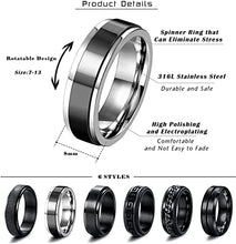 Load image into Gallery viewer, MILACOLATO Stainless Steel Black Spinner Fidget Rings for Men Women Cool Chain Sandblast Dragon Pattern Stress Relieving Promise Band Rings,