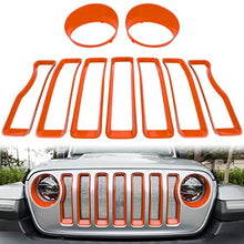Load image into Gallery viewer, Bonbo Mesh Grille Grill Insert & Headlight Turn Light Cover Trim Exterior Accessories for Jeep Wrangler JL Sport/Sports 2018 2019 2020 2021 2022 (Orange)