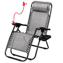 Load image into Gallery viewer, Set of 2 Zero Gravity Outdoor Lounge Chairs w/Cup Holder with Mobile Device Slot Adjustable Folding Patio Reclining Chairs W/Snack Tray + Phone Holder