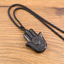 Load image into Gallery viewer, COAI Healing Black Obsidian Stone Hamsa Hand Pendant Necklace for Men Women