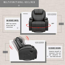 Load image into Gallery viewer, Furniwell Recliner Chair Massage Leather Living Room Chair Home Theater Seating Heated Overstuffed Single Sofa 360° Swivel and Rocking (Black)