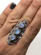 Load image into Gallery viewer, Koral Jewelry Moonstone 3 Stones Ethnic Vintge Gipsy Multi Stone Ring 925 Sterling Silver Vintage Tribal Gipsy Boho Chic (9)