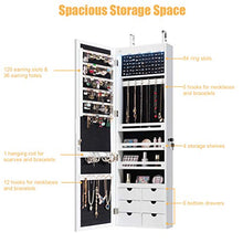 Load image into Gallery viewer, CHARMAID 5 LEDs Mirror Jewelry Armoire Wall Door Mounted, Lockable Jewelry Cabinet with 6 Drawers and Full Length Mirror, Large Capacity Jewelry Organizer Storage Jewelry Box with Drawers (White)